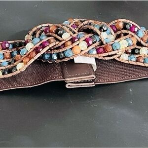Anthropologie Boho Stretch Belt NWT Beaded Braided Cord Multicolor Small